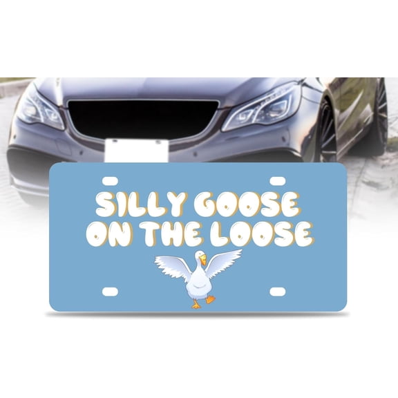 6x12.25 Inch Personalized Funny Silly Goose on The Loose License Plate Frame with 4 Holes and Screws - Decorative License Plate Frame Front - Women or Man Car Accessories - for US Standard Frame