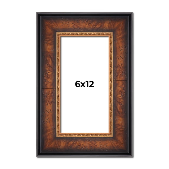 6x12 Frame Brown Walnut Gold Ornate Trim Solid Wood Plein Air Picture Frame | 3 Inch Moulding Width