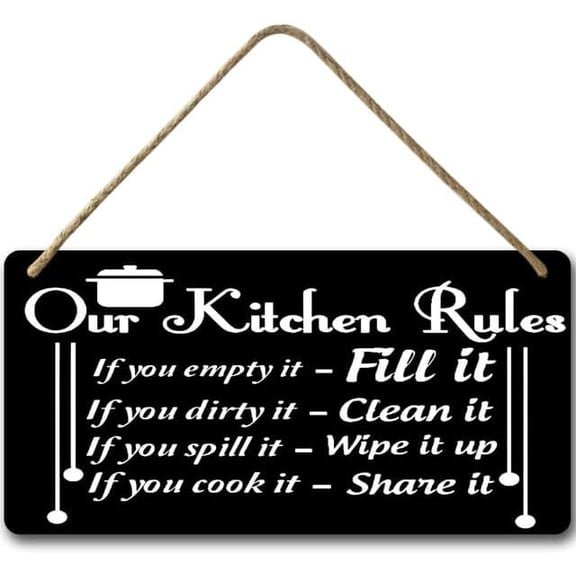 6x12 IN Kitchen Rules Wall Decor,Hanging Wall Art, Decorative Wood Sign Home Decor,Country Style Kitchen Decor,Rustic Kitchen Wall Art Decor