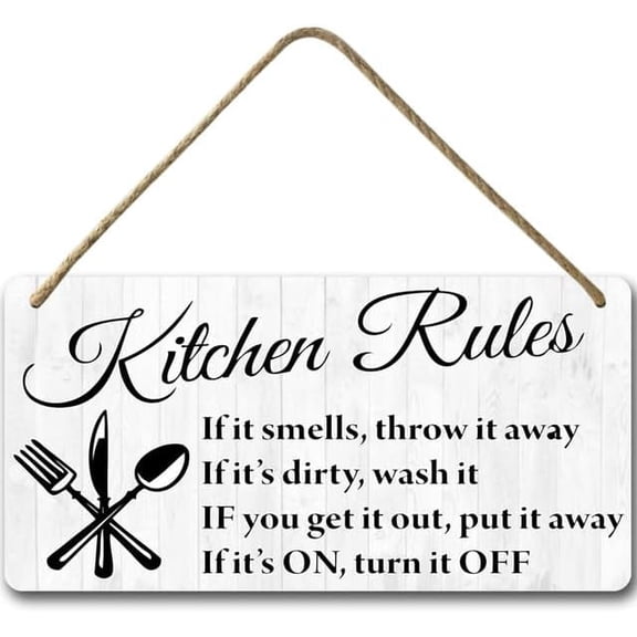 6x12 IN Kitchen Rules Wall Decor,Hanging Wall Art, Decorative Wood Sign Home Decor,Country Style Kitchen Decor,Rustic Kitchen Wall Art Decor