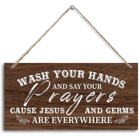 6x12 Inch Bathroom Wood Decor Sign,Wash Your Hands And Say Your Prayers,Hanging Printed Wooden Plaque Decor,Bathroom Wall Decor Farmhouse Style,Hand Washing Sign,Christian Home Bathroom Decor Sign