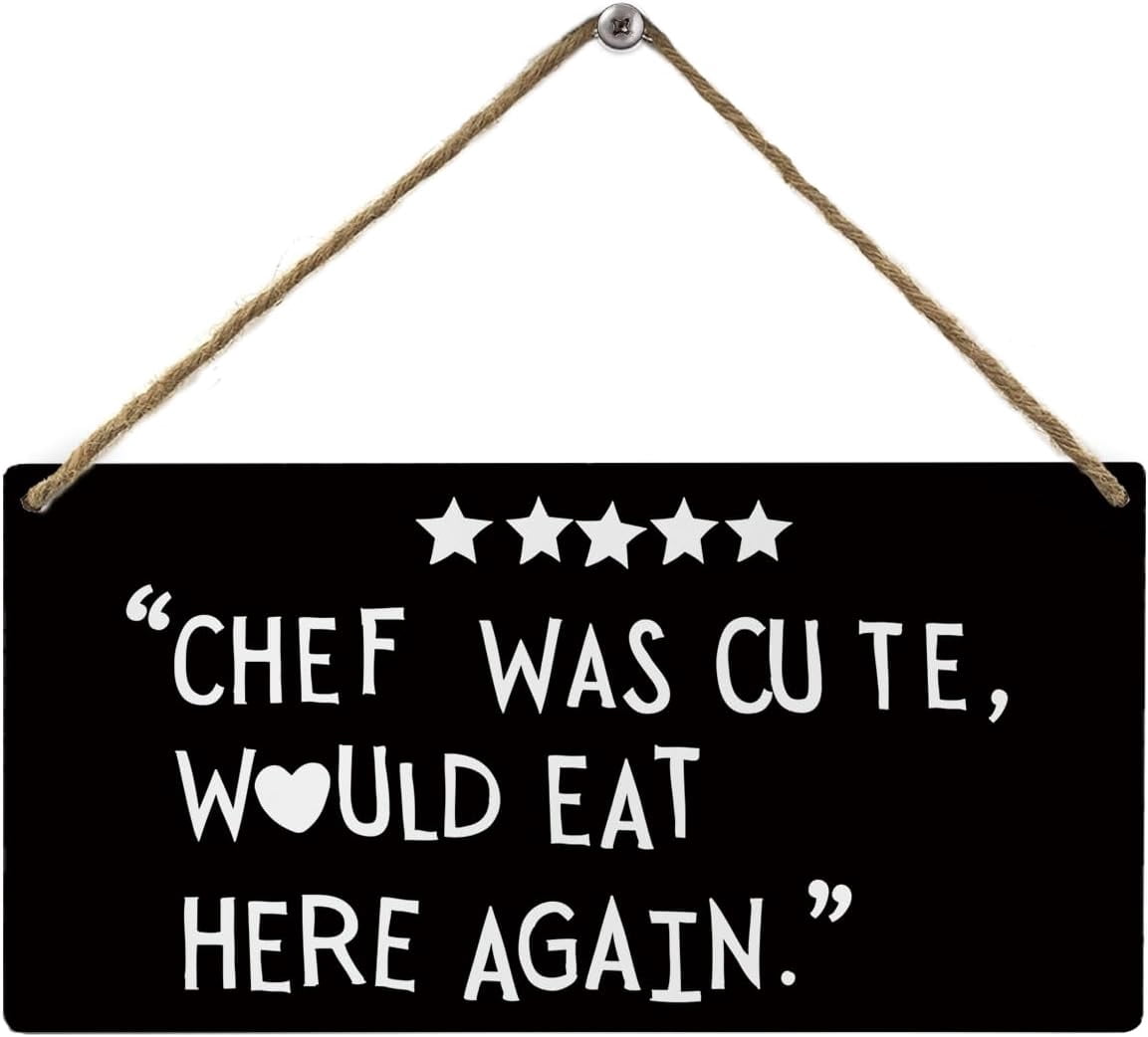 6x12 Inch Chef Was Cute Would Eat Here Again Black Kitchen Signs Wall Decor,Funny Chef Quote Rustic Wooden Sign Plaque Wall Hanging For Kitchen Dining Room Restaurants Canteen Pantry