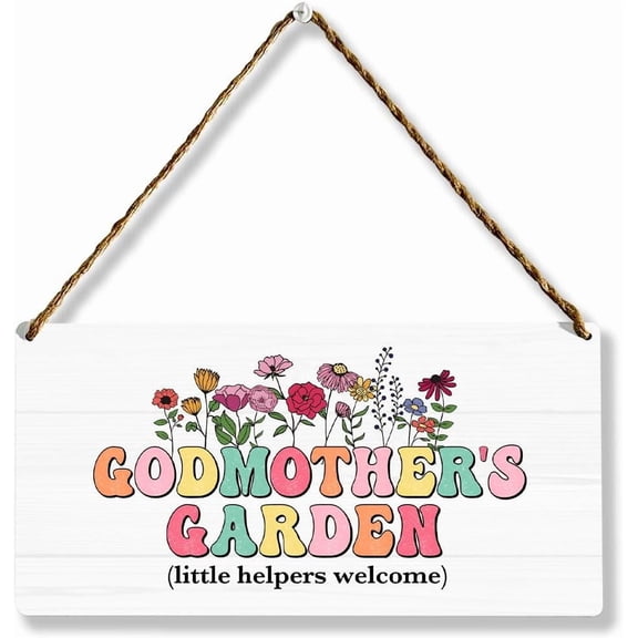 6x12 Inch Godmother'S Garden Wooden Sign Decor, Indoor Garden Decoration Hanging Signs, Outdoor Garden Decor Yard Wall Hanging Decor Sign, Mothers Day Gifts Birthday Gifts For Mom Grandma