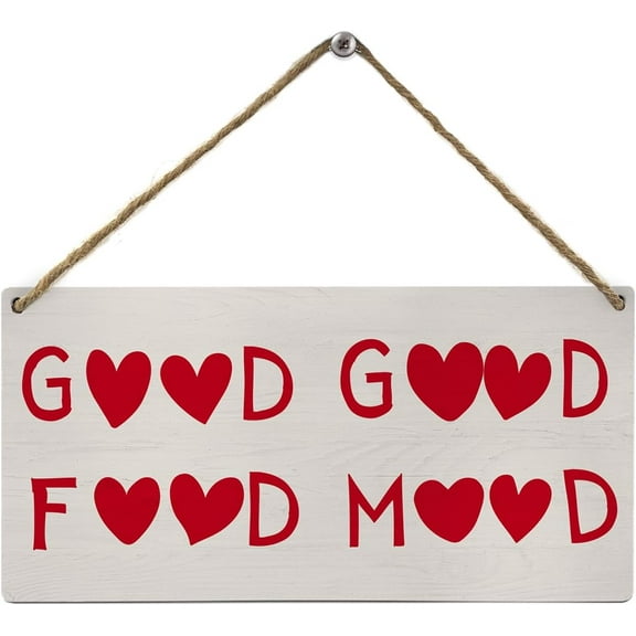 6x12 Inch Good Food Good Mood Kitchen Signs Wall Decor,Funny Chef Quote Trendy Wooden Sign Plaque Wall Hanging For Kitchen Dining Room Restaurants Canteen Pantry