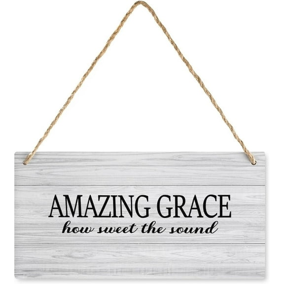 6x12 Inch Hanging Door Sign Amazing Grace How Sweet The Sound Free Standing Wooden Wall Art Decor Decorative Plaque Sign For House Family Living Room Bedroom Kitchen