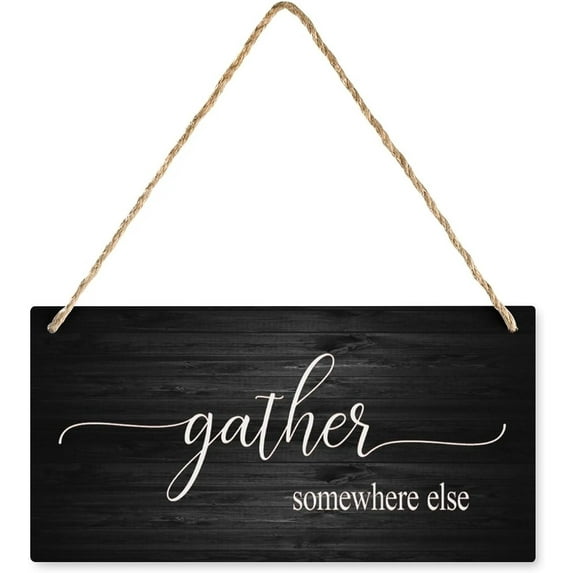6x12 Inch Hanging Wood Sign Gather Somewhere Else Hanging Wood Sign, Printed Wall Plaque Wood Signs, Hanging Rustic Family Signs For Home Decor Gift