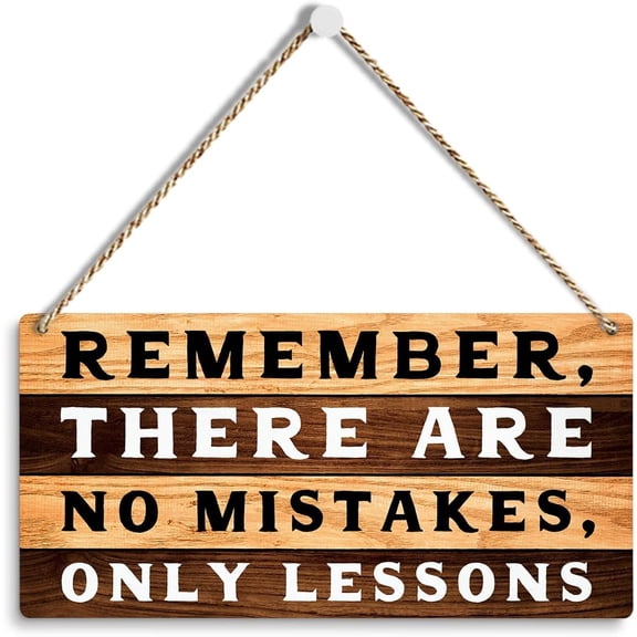 6x12 Inch Motivational Home Office Wall Decor, Teacher Sign, There Are No Mistakes Only Lessons Sign, Farmhouse Classroom Room House Door Decor Signs, Rustic Wall Hanging Decor