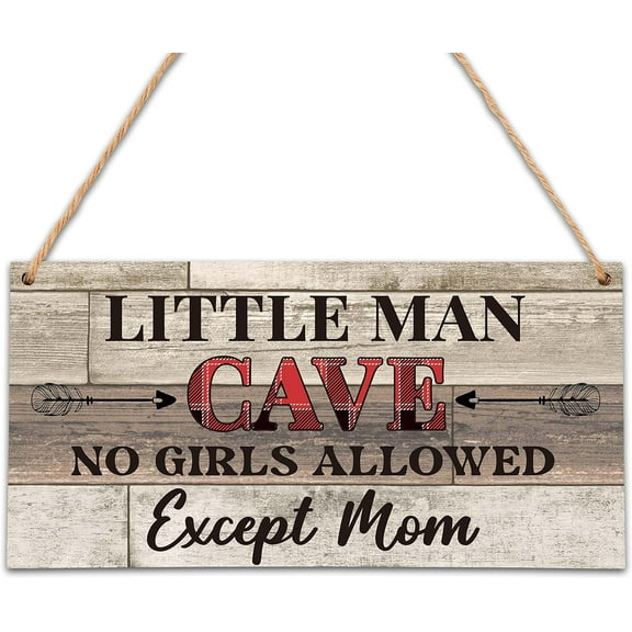 6x12 Inch Nursery Decor For Boys Room, Little Man Cave Wood Sign, Natural Baby Room Wall Decor, Woodland Playroom Decor, Gift For Baby Shower, Toddler Kids Bedroom Living Room Hanging Sign
