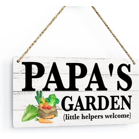 6x12 Inch Papa'S Garden Outdoor Garden Wooden Hanging Sign Decor, Indoor Outdoor Garden Decoration Signs, Little Helpers Welcome, Yard Art Decor, Father’S Day Birthday Gifts For Dad Grandpa