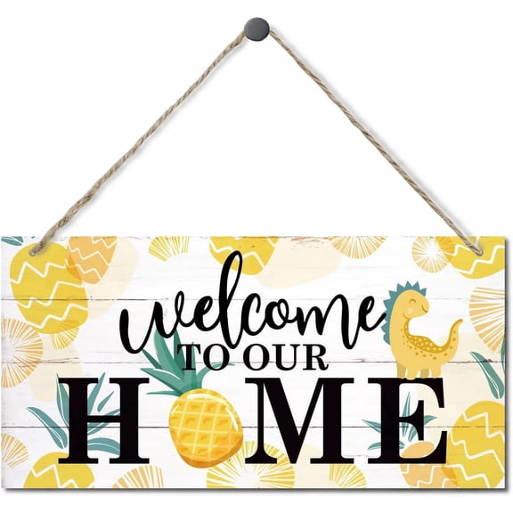 6x12 Inch Pineapple Welcome Sign Decor,Welcome To Our Home,Hanging Wood Sign Home Decor,Printed Wood Wall Art Sign,Welcome Sign Summer,Rustic Door Hanger,Farmhouse Wall Decoration,Home Decor Sign
