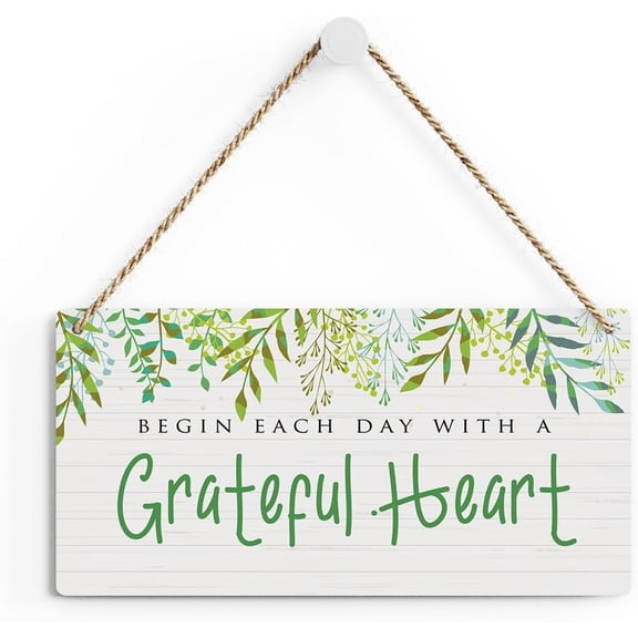 6x12 Inch Rustic Motivational Quote Wood Decor Sign, Begin Each Day With A Grateful Printed Wood Sign Wall Art, Hanging Door Sign, Decorative Wood Sign Home Office Decor