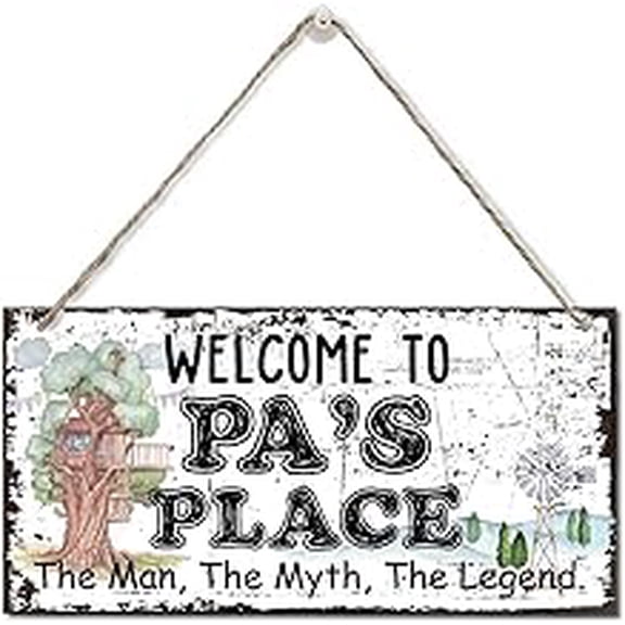 6x12 Inch Vintage Style Welcome To Pa'S Place The Man, The Myth, The Legend Decor Sign, Printed Wood Plaque Sign Wall Hanging, Hanging Wood Sign Home Decor, Father'S Day Gift For Grandpa