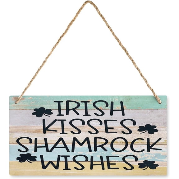 6x12 Inch Wooden Wall Sign Irish Kisses Shamrock Wishes Wooden Hanging Sign Plaque Rustic Wall Art Decor For Home Decorationes