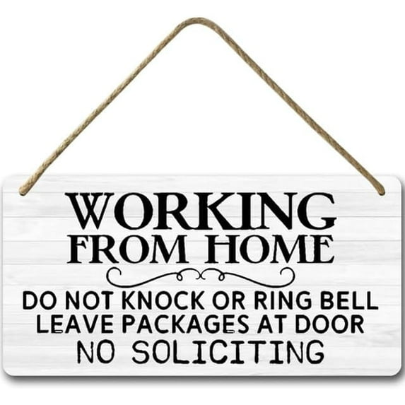 6x12 IN Working from Home Sign Do Not Knock Disturb Door Hanger Sign,Decorative Hanging Wooden Sign Plaque, No Soliciting Sign Yard Hanging Door Sign Home Porch Yard Decoration