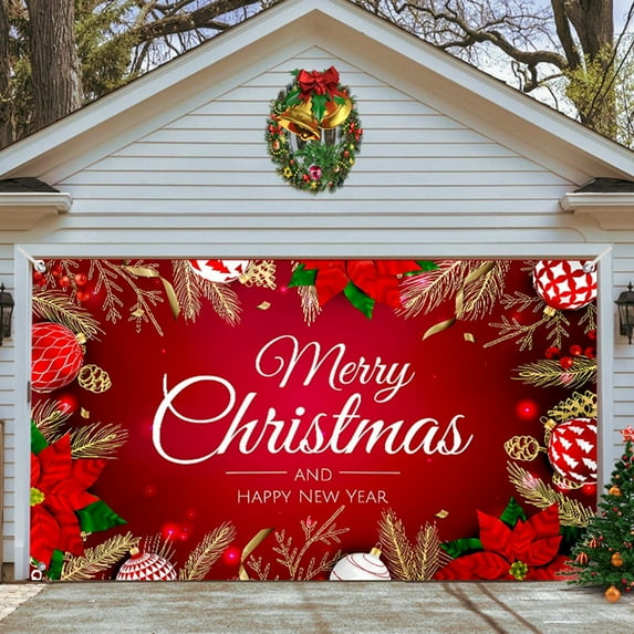 6x13 Feet Christmas Garage Door Banner Mural - Large Merry Christmas Sign for Outdoor Holiday Party Decor and Festive Garage Display - H