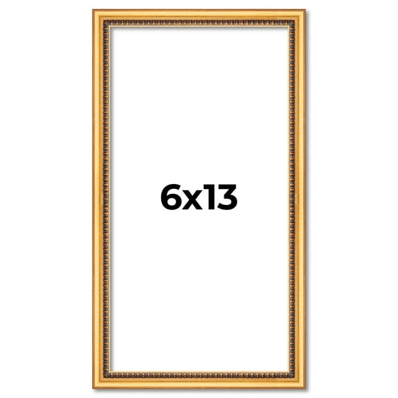 6x13 Frame Beaded Gold Solid Wood Picture Frame | 0.75 Inches Moulding Width | Liscio Oro