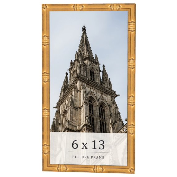 6x13 Frame Gold Bamboo Solid Wood Picture Frame | 1 Inch Moulding Width | Interior Frame Depth 0.75