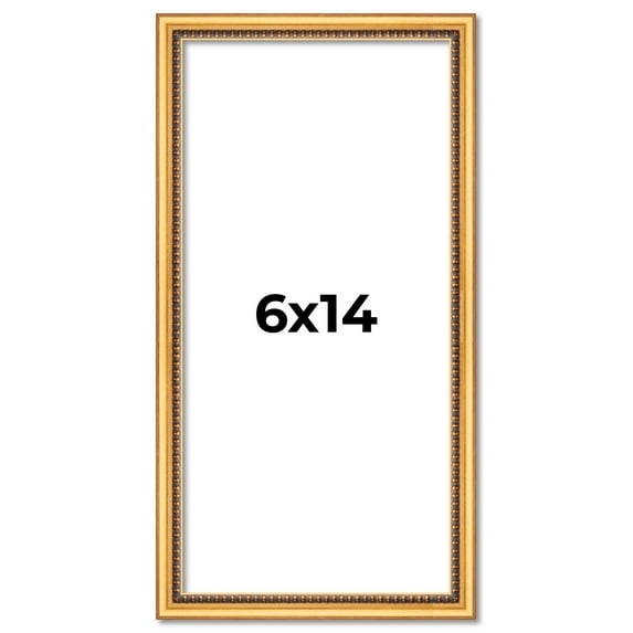 6x14 Frame Beaded Gold Solid Wood Picture Frame | 0.75 Inches Moulding Width | Liscio Oro