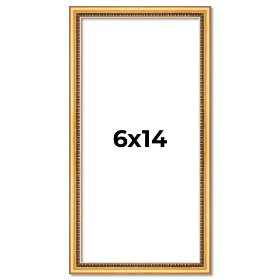6x14 Frame Beaded Gold Solid Wood Picture Frame | 0.75 Inches Moulding Width | Liscio Oro