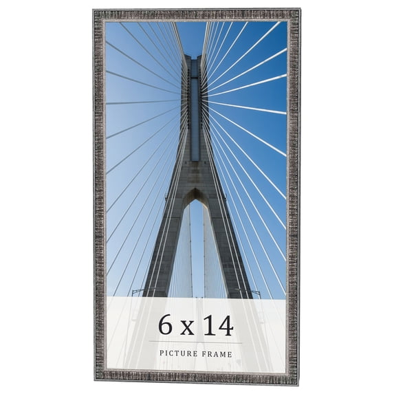 6x14 Frame Silver Grey Distressed Solid Wood Picture Frame | 0.75 Inch Moulding Width | Interior