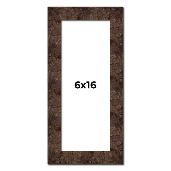 6x16 Frame Brown Burl Real Wood Picture Frame Width 1.625 Inches | Interior Frame Depth 0.5 Inches