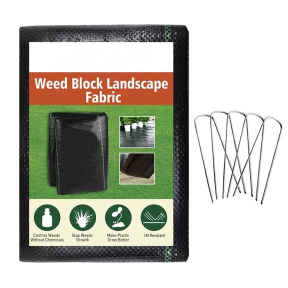 6x16 ft PP Woven Landscape Weed Barrier Ground Cover Mat 6 Pins Raised Bed
