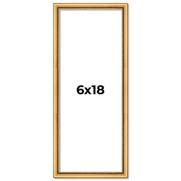 6x18 Frame Beaded Gold Solid Wood Picture Frame | 0.75 Inches Moulding Width | Liscio Oro