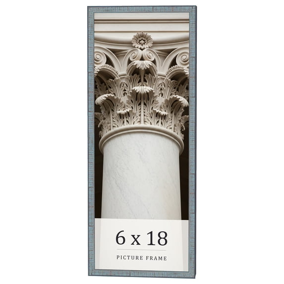 6x18 Frame Blue Scuffed Farm Board Real Pine Wood Picture Frame Width 0.75 Inches | Interior Depth