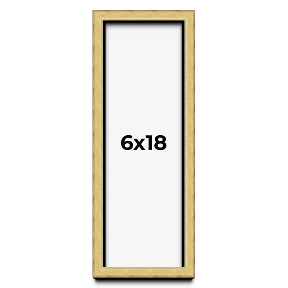 6x18 Shadow Box Frame Gold | 1.375 Inches Deep Real Wood Contemporary Shadowbox Display Frame | UV