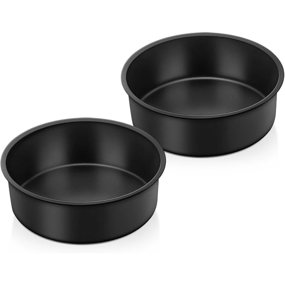 6x2 Inch Cake Pans Set, 2 Pieces Nonstick Round Cake Pans Tins for Baking Small Birthday Wedding Layer Smash Cakes, Stainless Steel Core & Nontoxic Coating, Straight Side(Black)