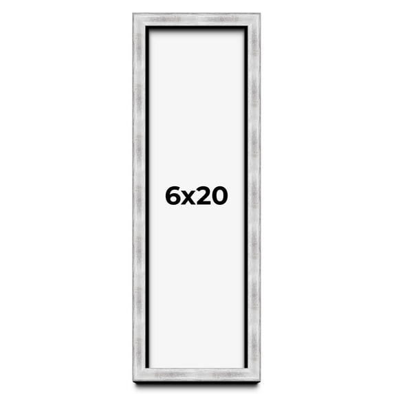 6x20 Frame Brushed Silver Solid Wood Picture Frame | 0.75 Inch Moulding Width | Rabbet Depth 0.75