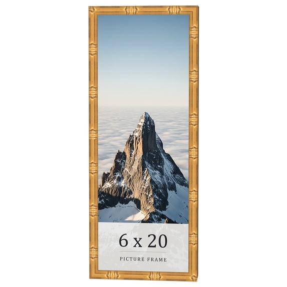 6x20 Frame Gold Bamboo Solid Wood Picture Frame | 1 Inch Moulding Width | Interior Frame Depth 0.75
