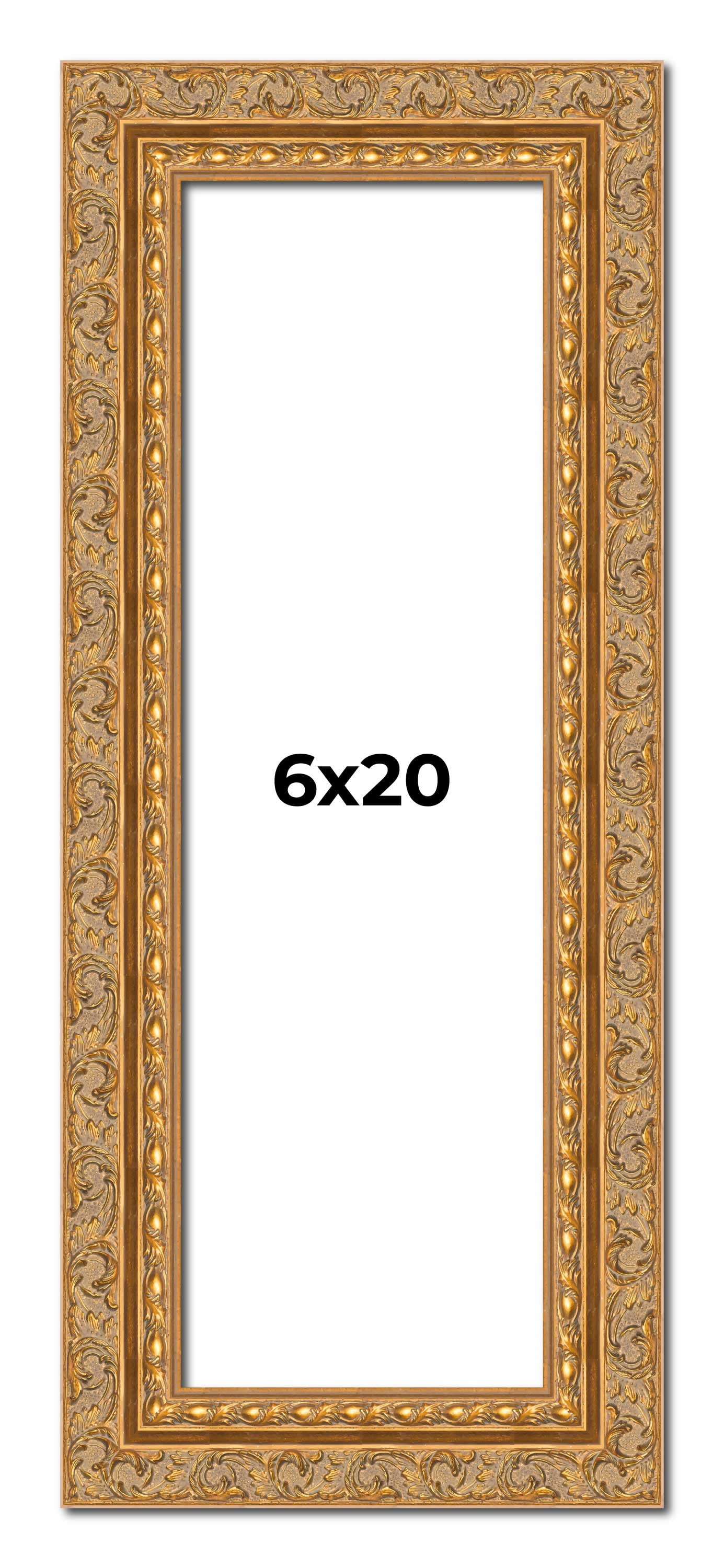 6x20 Frame Gold Ornate Solid Wood Picture Frame | 2 Inch Moulding Width ...