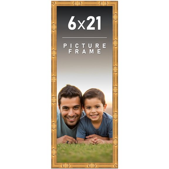 6x21 Frame Gold Bamboo Picture Frame - Complete Modern Photo Frame Includes UV Acrylic Shatter