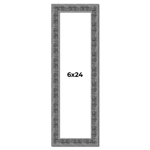 6x24 Frame Silver Black Rustic Sonoma Solid Wood Picture Frame | 1.5 Inch Moulding Width | Complete