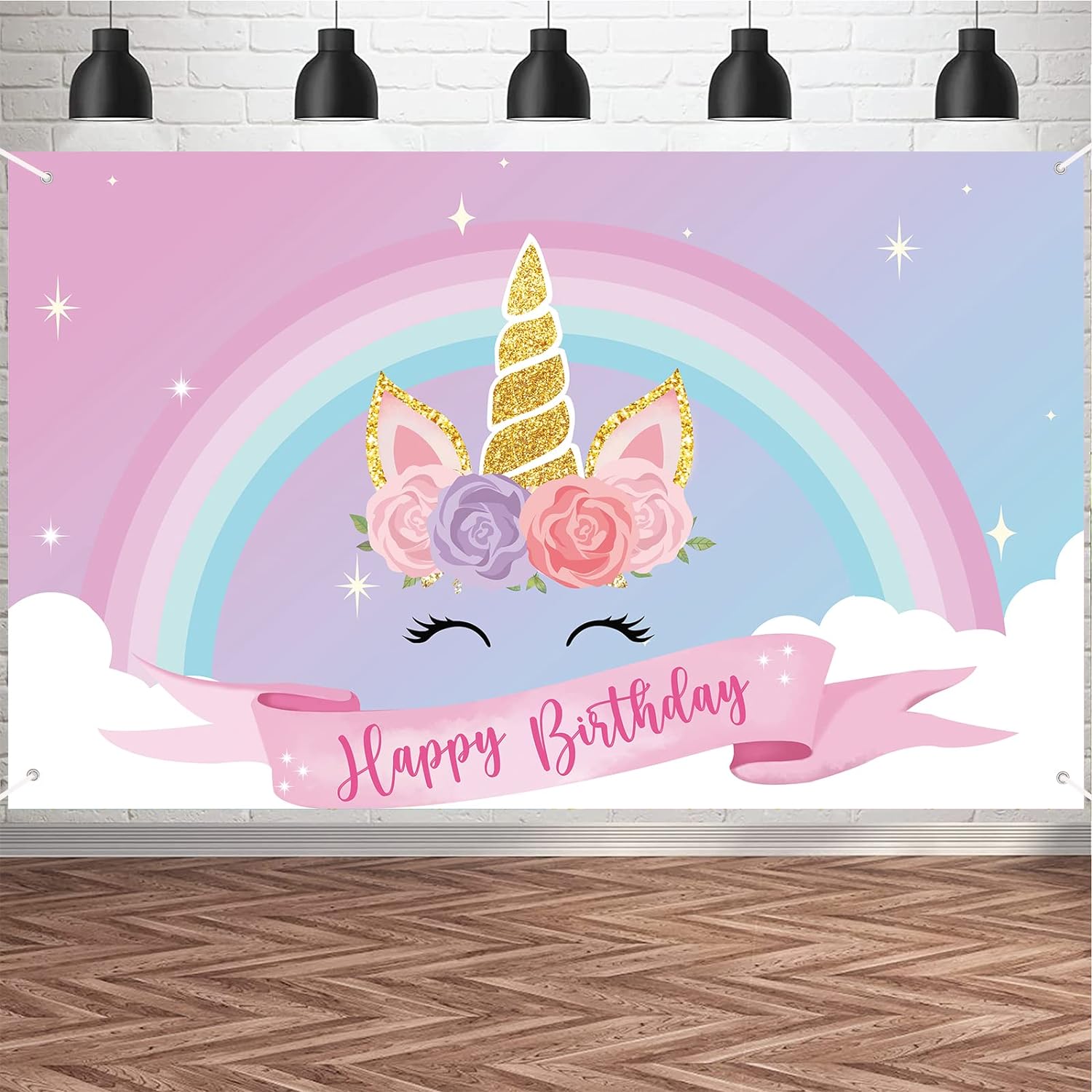6x3.6ft Unicorn Birthday Backdrop for Girls Rainbow Unicorn Birthday Banner Flower Unicorn