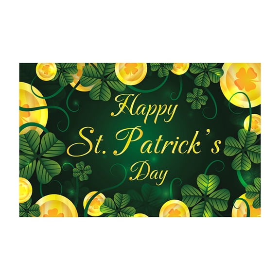 6x3.7Ft St. Patrick's Day Backdrops,Shamrocks Hat Coin Double Printed Banners, Irish Festive Designs, Photography Background for St Patricks Day Party Festival Photo Props