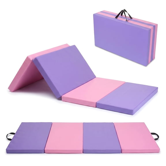 6x3 Ft Folding Exercise Mat 2" Thick, Pink-Purple Leather Gymnastics Floor Pad for Home Workouts, 72x36x2 in