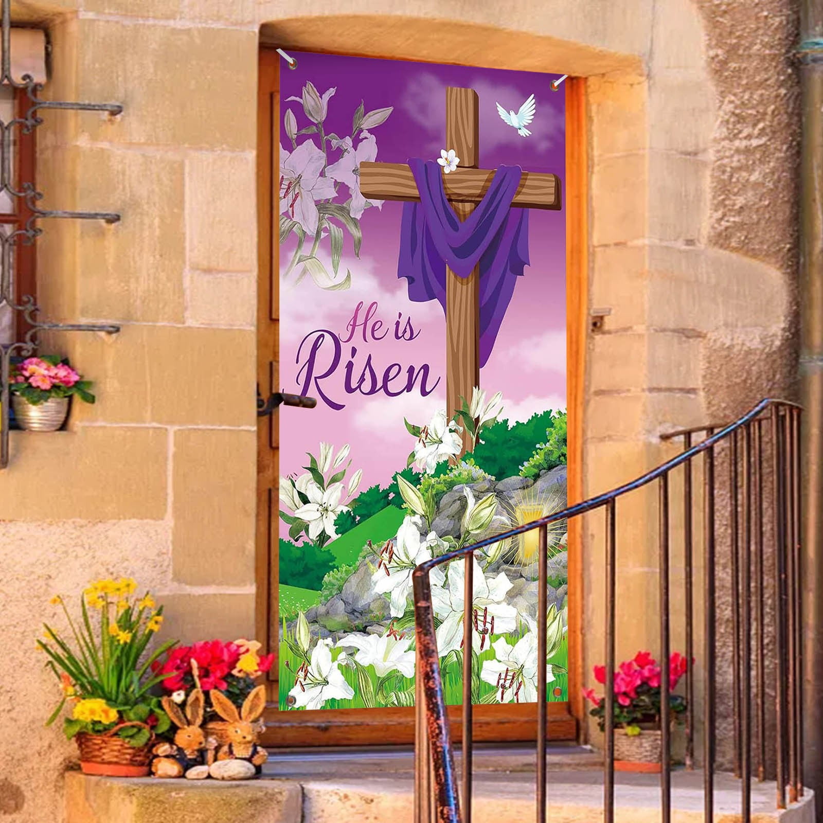 6x3 Ft Happy Easter Door Cover Easter Bunny Door Cover Egg Easter Door