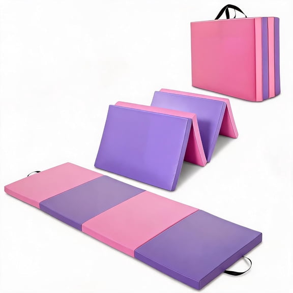 6x3 Ft Portable Four-Fold Gymnastics Mat, 2 Inch Thick Tumbling & Exercise Pad, Folding Floor Mat for Home Workouts, Yoga, Pilates, Aerobics and Martial Arts Training