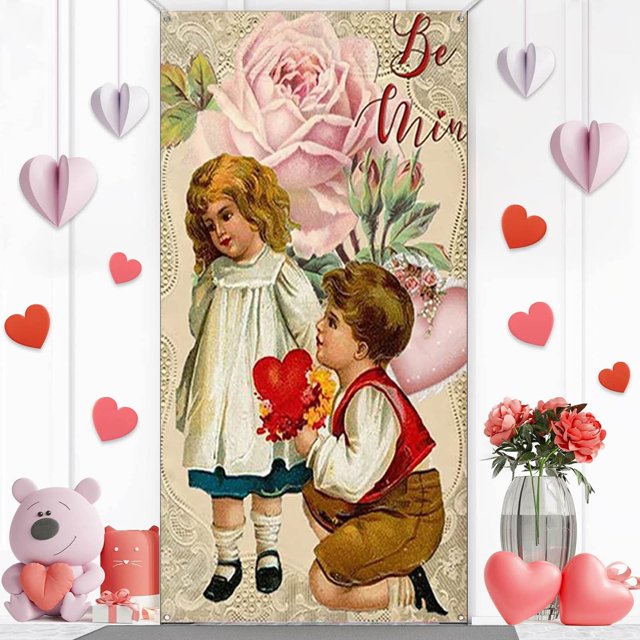 6x3 Ft Vintage Happy Valentine's Day Decorations Valentine's Day Door