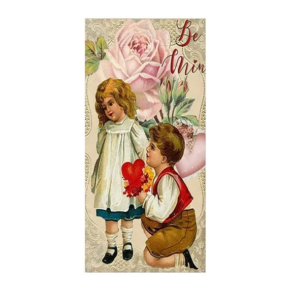 6x3 Ft Vintage Happy Valentine's Day Decorations Valentine's Day Door Cover Large Red Heart Hanging Banner For Valentines Themed Party Decor Indoor Outdoor Party Supplies,B