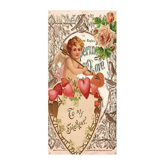 6x3 Ft Vintage Happy Valentine's Day Decorations Valentine's Day Door Cover Large Red Heart Hanging Banner For Valentines Themed Party Decor Indoor Outdoor Party Supplies,C