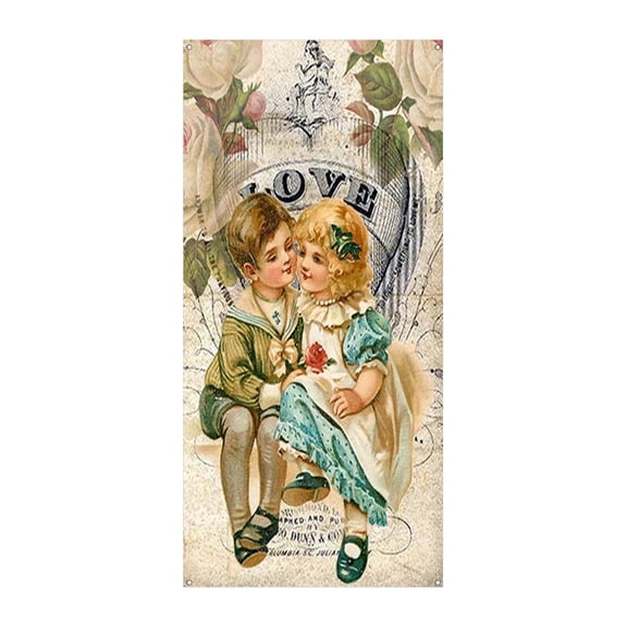 6x3 Ft Vintage Happy Valentine's Day Decorations Valentine's Day Door Cover Large Red Heart Hanging Banner For Valentines Themed Party Decor Indoor Outdoor Party Supplies,D