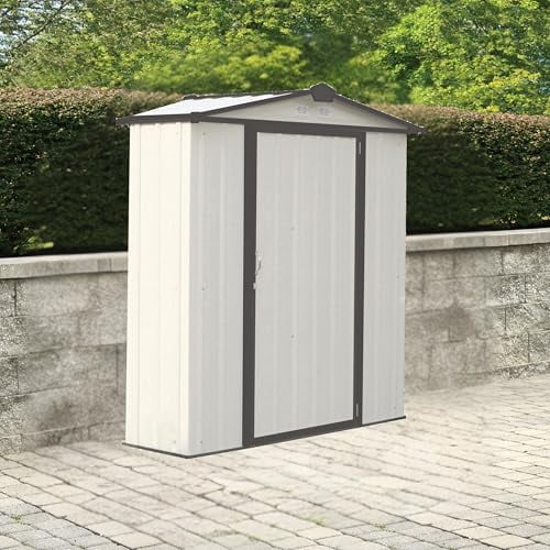 6x3 Galvanized Steel Shed Outdoor Storage Shed with Quick Assembly, Large Lockable Swing Doors for Garden, Tool, and Equipment Storage - Cream/Dark Grey$$Garden & Patio