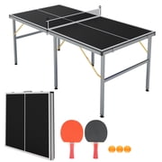 6x3FT Table Tennis-Collapsible Ping Pong Table Set Professional Indoor/Outdoor Table Tennis, Full Size, Quick Assembly, Net, 2 Paddles, 3 Balls, Weatherproof Game Table  Black