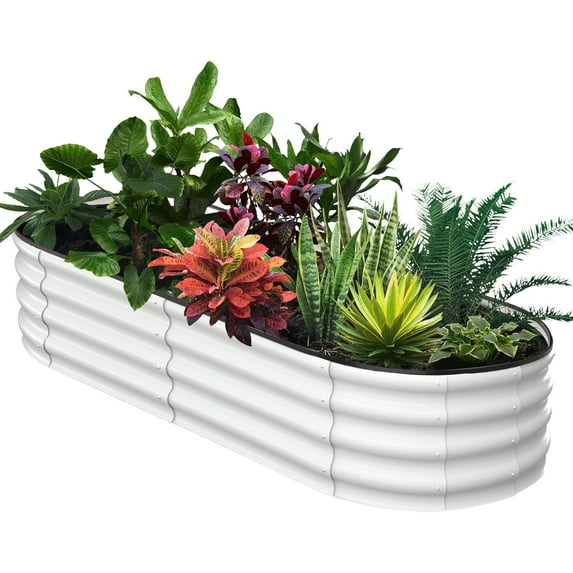 6x3x1 FT Galvanized Raised Garden Bed, White Oval Rust Resistant Steel Planter for Outdoor, Tool-Free Assembly, Open Bottom Design for Vegetables & Flowers, White