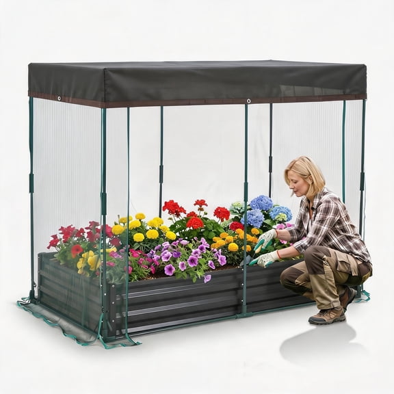 6x3x1Ft Galvanized Raised Garden Bed Kit w/Self Watering Irrigation & Mesh Cover, Metal Bottomless Raised Planter Box for Veggies Herbs Flowers, Rustproof Elevated Garden Bed Backyard Patio Farm