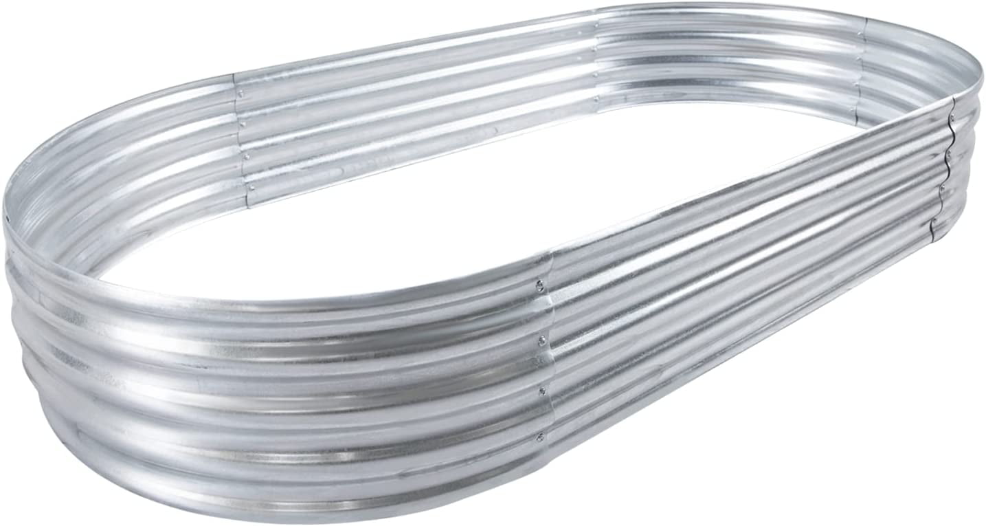 6x3x1ft Galvanized Garden Bed, Outdoor Elevated Raised Garden Bed Vegetables Flowers Garden Bed Galvanized Steel Garden Planter Box, Oval Raised Bed Kit, Silver
