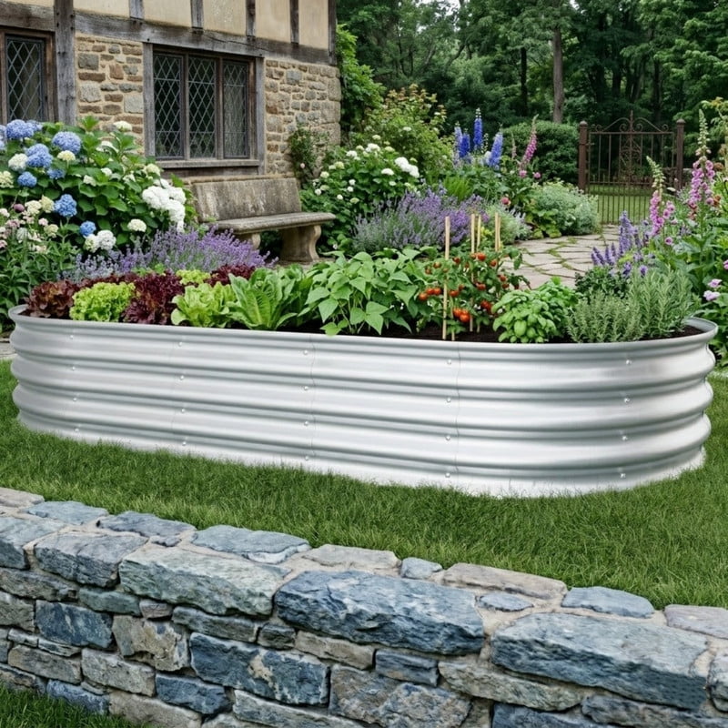 6x3x1ft Raised Garden Bed Kit, Galvanized Planter Raised Garden Beds for Outdoor, Oval Metal Land Planter Box for Vegetables,Flowers & Herbs, 1PC